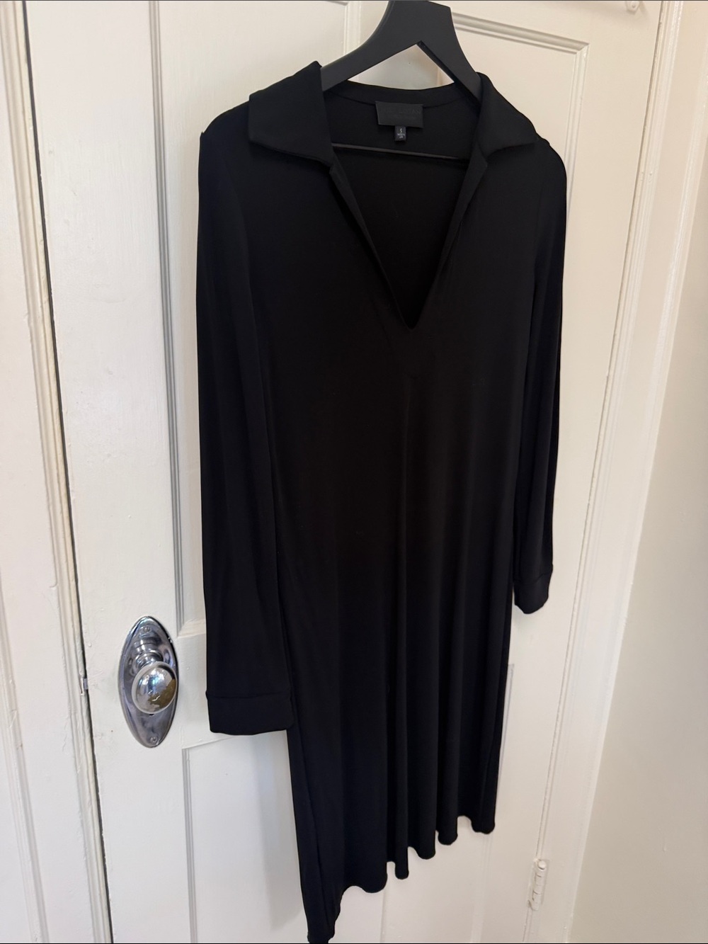 Nili Lotan Black Long Sleeve V-Neck Collared Women's Dress
